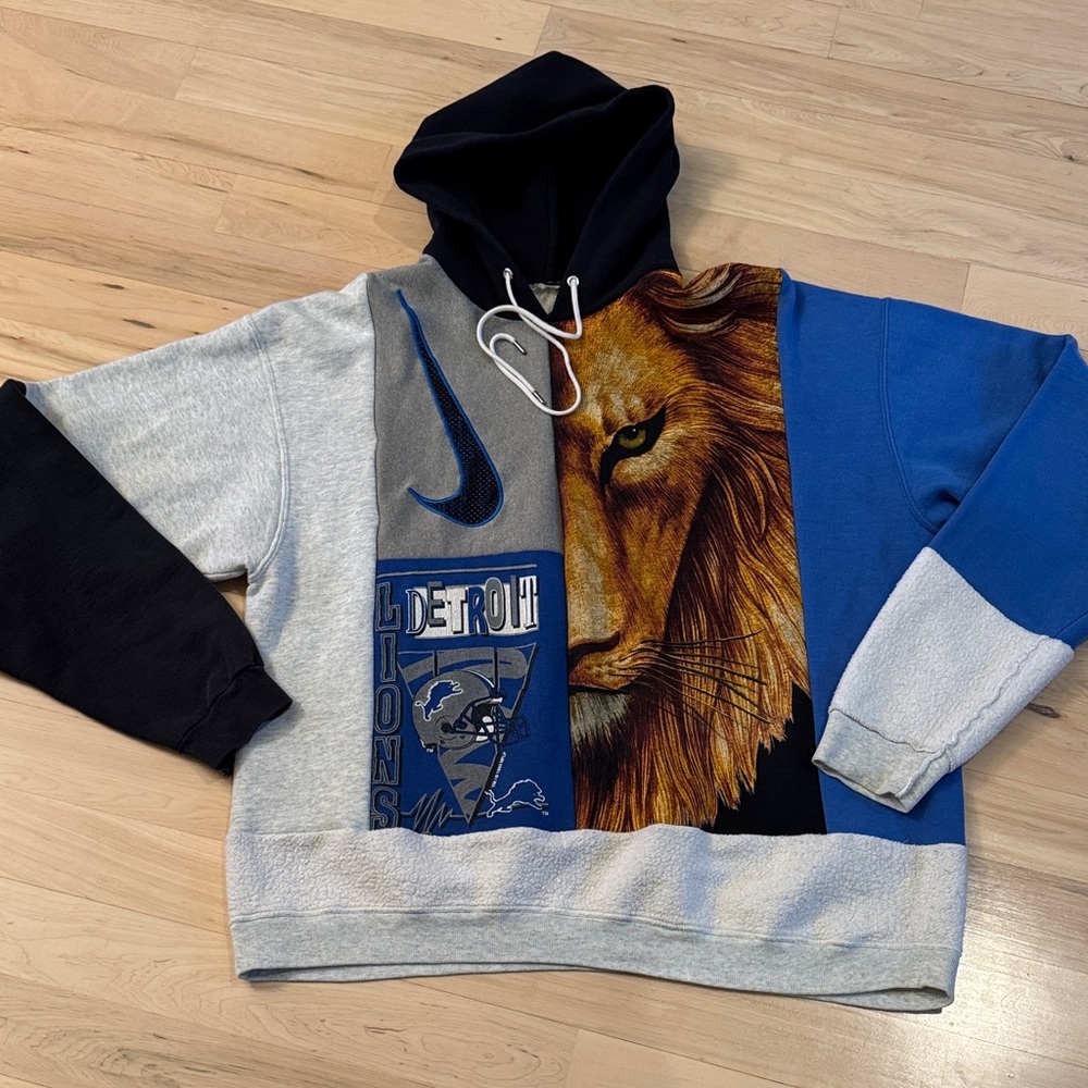 Vintage 90’s Detroit Lions Football NFL 1/1 Custom Upcycled Hoodie Sweatshirt